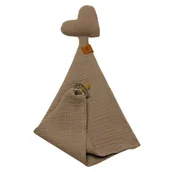 Pieluchy - Hi Little One pieluszka, przytulanka doudou z zawieszką na smoczek BIO muślin HEART Dark Oak - miniaturka - grafika 1