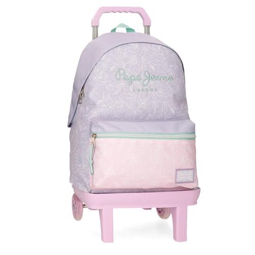 Pepe Jeans Renata Plecak szkolny z przenośnym wózkiem 15,6 cala fioletowy 31x42x17,5 cm poliester 22,79 l by Joumma Bags, Fioletowy, Talla única, plecak szkolny na kółkach