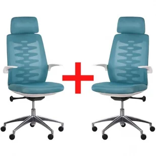 Fotel biurowy, krzesło biurowe B2B Partner Krzesło biurowe z oparciem siatkowym SITTA WHITE 1+1 niebieskie - Fotele i krzesła biurowe - miniaturka - grafika 1