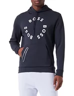 Bluzy męskie - BOSS Męska bluza z kapturem Soody 2 z mieszanki bawełny z łukowatym logo i grafiką kratkową, Dark Blue402, XL - miniaturka - grafika 1
