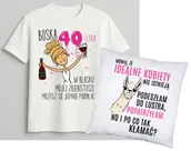Koszulki i topy damskie - Zestaw na 40 urodziny dla kobiety - KOSZULKA na 40 oraz PODUSZKA - BOSKA 40 w blasku mojej z blondynką - miniaturka - grafika 1