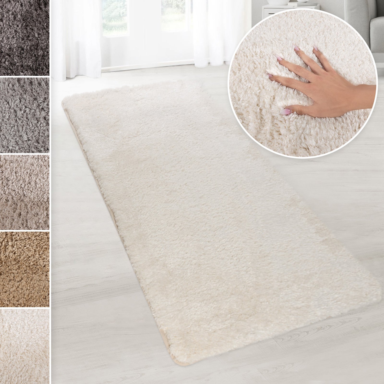Karat Flokati dywan shaggy Elite dywan do kuchni dywan do przedpokoju, biały, 66x100 cm