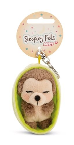 NICI 61603 Sleeping Pets breloczek jeż w koszyczku, wierny towarzysz do plecaka lub torby, zawieszka do kluczy dla małych i dużych, 8 cm, brązowy