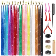 Ozdoby do włosów - Włosy Syntetyczne Doczepiane Pasemka Kolorowe z Brokatem Zestaw do Włosów - miniaturka - grafika 1