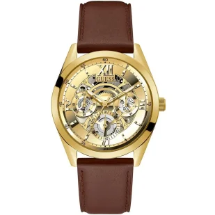 Zegarek Guess Tailor złoty zegarek z paskiem i widocznym mechanizmem GW0389G5 - Zegarki męskie - miniaturka - grafika 1