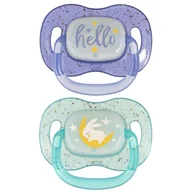 Smoczki uspokajające - Canpol Babies, smoczek uspokajający, 6-18 miesięcy, silikonowy, symetryczny, Night Glow, granatowy i niebieski, 2 sztuki - miniaturka - grafika 1