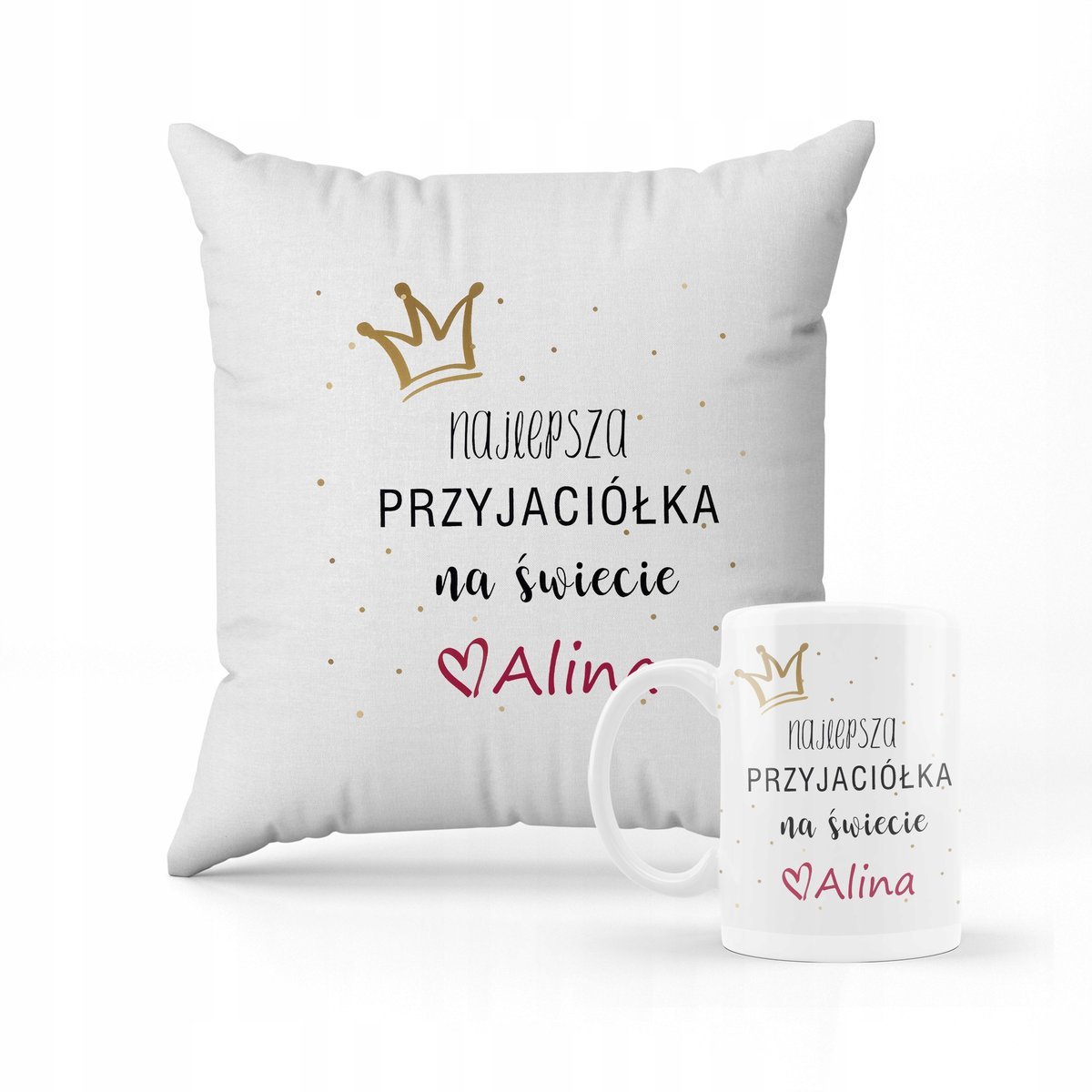 ZESTAW PODUSZKA + KUBEK Prezent dla przyjaciółki + IMIĘ