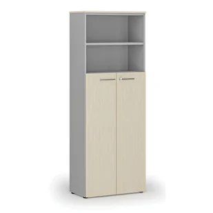 Szafa biurowa kombinowana PRIMA GRAY, drzwi na 4 poziomach, 2128 x 800 x 420 mm, szary/brzoza - Szafy biurowe - miniaturka - grafika 1