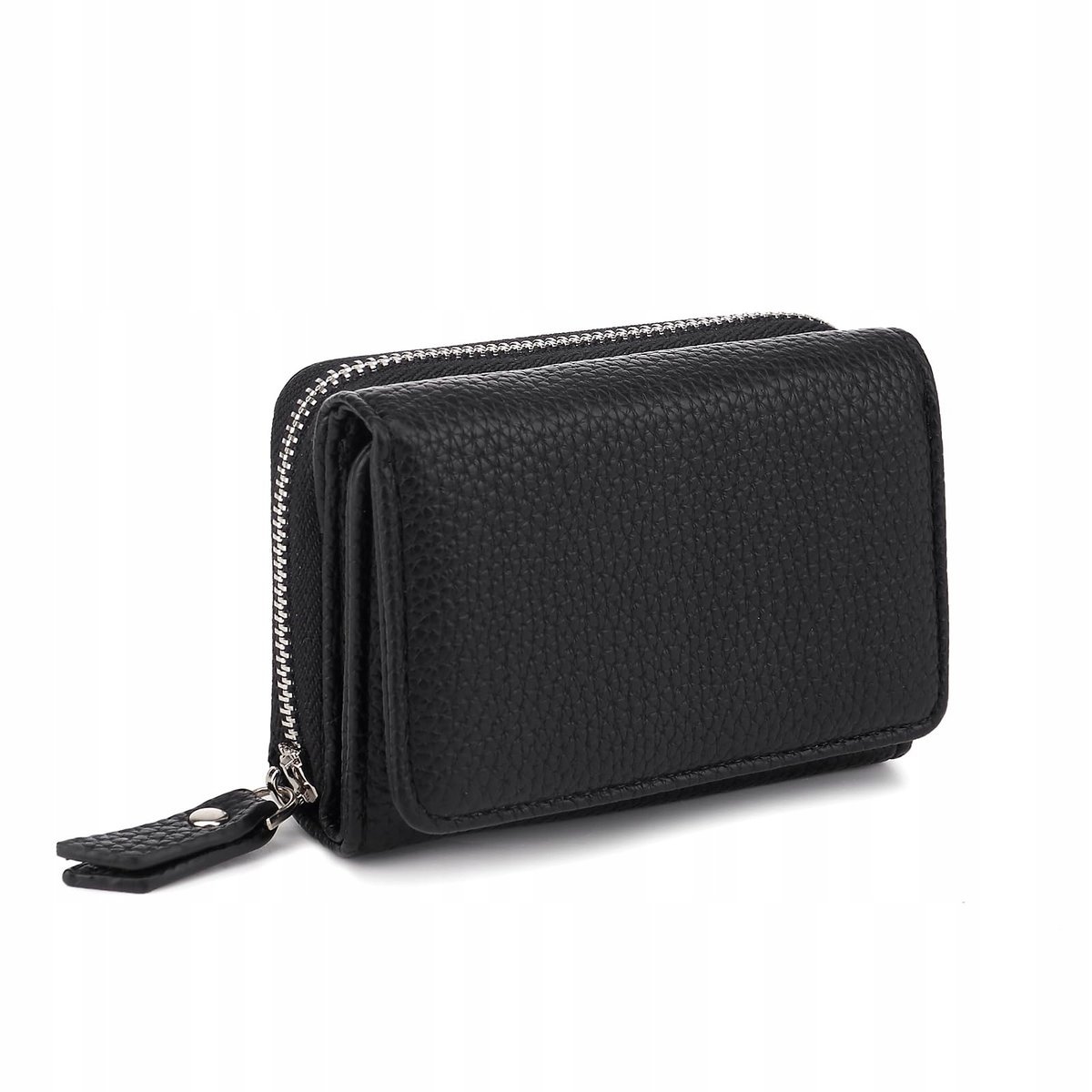 CHAOFANXI Portfel Damski Skórzany Trójdzielny Mały Czarny Na Karty I Monety