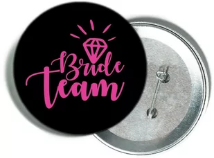 Przypinka czarna z różowym napisem Bride Team i diamentem - Wieczór panieński i kawalerski - miniaturka - grafika 1