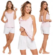 Piżamy damskie - Piżama Damska na Ramiączkach Krótkie Szorty Urocza Modna Falbanka MORAJ L - miniaturka - grafika 1