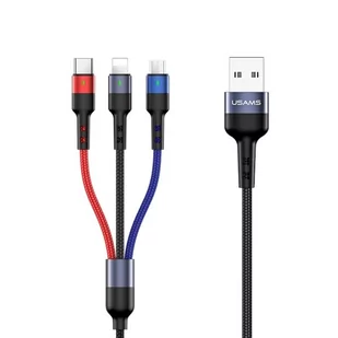 USAMS Kabel pleciony U26 3w1 0.35m 2A Fast Charge (lightning/microUSB/USB-C) SJ410USB01 (US-SJ410) - Kable USB - miniaturka - grafika 1