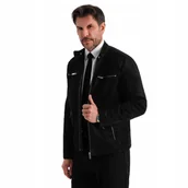 Kurtki męskie - Kurtka męska biker ze stójką w stylu retro czarna V2 OM-JAFL-0197 XL - miniaturka - grafika 1