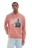 Bluzy męskie - Trendyol Męska bluza z kapturem, zwykła, suszona róża, M, Suszona róża, M - miniaturka - grafika 1