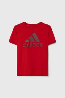 Koszulki dla dziewczynek - adidas t-shirt bawełniany dziecięcy kolor czerwony z nadrukiem - grafika 1
