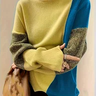 Swetry damskie - TEMU Damski Zimowy Ciepły Sweter z Wysokim Kołnierzem - Miękki, Luźny Pulower w Linii H z Blokami Kolorów (//), Bluzka z Długim Rękawem na - miniaturka - grafika 1