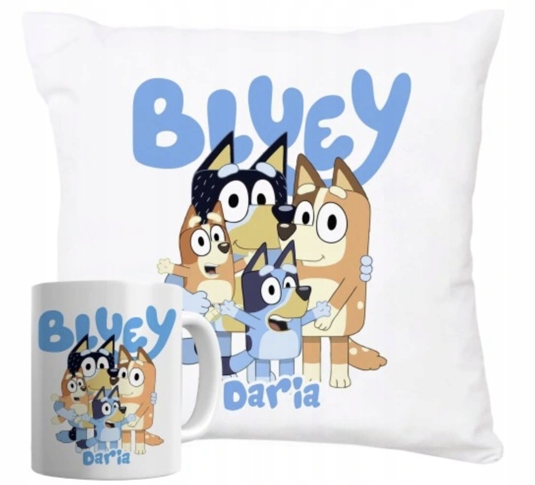 ZESTAW PODUSZKA + KUBEK PREZENT Bluey Blu Bingo Piesek Bajka #29