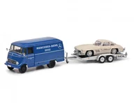 Samochody i pojazdy dla dzieci - Schuco Mercedes Benz L319 Trailer+300Sl 1:43 450253900 - miniaturka - grafika 1