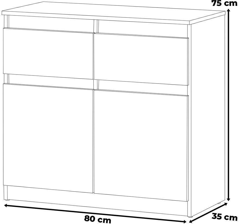 Komoda Mała 80cm 2 Szuflady Nowoczesna Szafka Pojemna Biała San Sebastian