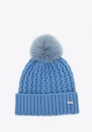 Czapki damskie - Czapka damska o splocie w drobny wzór niebieska - miniaturka - grafika 1