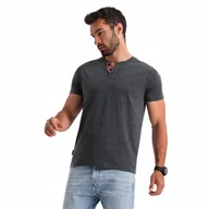 Koszulki męskie - Męski t-shirt z rozpinanym okrągłym dekoltem czarny V4 OM-TSCT-0155 M - miniaturka - grafika 1