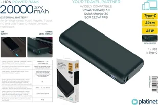 Powerbank Platinet PLATINET POWER BANK 20 000 MAH PD65W QUICK CHARGE BLACK [45871] - Powerbanki - miniaturka - grafika 1