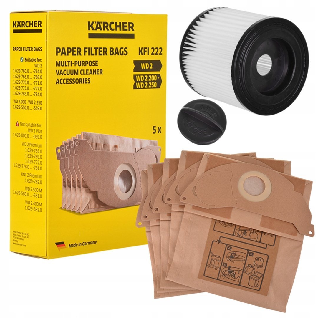 5x Worki + Filtr Karcher 6.904-322.0 WD 2 A2004 MV