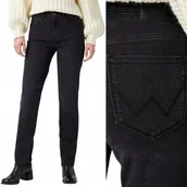 Spodnie damskie - Wrangler STRAIGHT Kitty PROSTE WYŻSZY STAN CZARNY DżINS W28 L32 - miniaturka - grafika 1