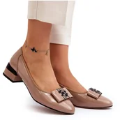 Czółenka - Vinceza Lakierowane Czółenka Na Klocku Beżowe Ilvanna beżowy - miniaturka - grafika 1