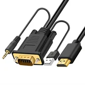 Kable - REAGLE Kabel VGA na HDMI 3M FULL HD D-SUB Przewód Adapter Dzwięk Audio Jack - miniaturka - grafika 1