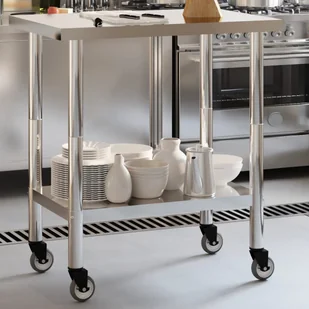 Kuchenny stół roboczy na kółkach 82,5x55x85 cm, stal nierdzewna Lumarko! - Wózki na żywność - miniaturka - grafika 1
