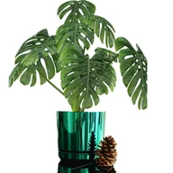 Donice - 32 cm wzór ZIELONY BŁYSZCZĄCY Doniczka z podstawką duża szeroka donica * nowoczesna * styl glamour * wysoki lustrzany połysk metaliczna * z drenaże.. - miniaturka - grafika 1