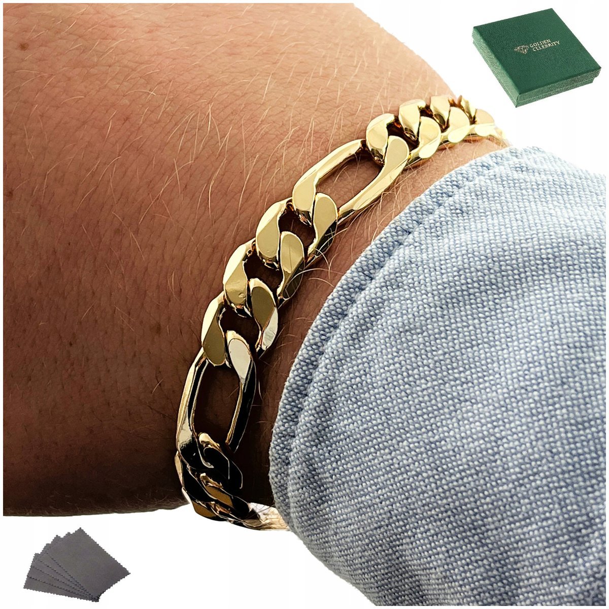 Gruba Męska Bransoletka Figaro 24 Cm 9 Mm Szeroka Solidna Stal Chirurgiczna