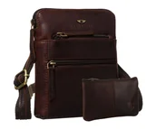 Torby męskie - Markowa torebka męska skórzana PETERSON mała listonoszka saszetka na ramię slim brązowa miejska na co dzień kieszonki na suwak + etui na klucze - miniaturka - grafika 1