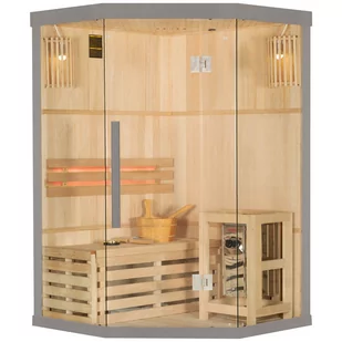 Sauna fińska narożna EA2C Grey z piecem - Sauny - miniaturka - grafika 1