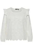 Bluzki damskie - Ulla Popken Damska bluzka duże rozmiary plus size, falbanka, dekolt carree, długi rękaw 813462, śnieżnobiały, 58-60 - miniaturka - grafika 1