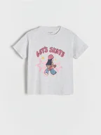 Koszulki dla dziewczynek - Reserved - Bawełniany t-shirt z nadrukiem - jasnoszary - miniaturka - grafika 1