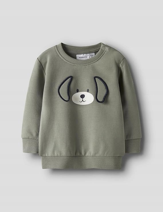 NAME IT BLUZA DZIECIĘCA Z APLIKACJĄ PSA BAWEŁNIANA ZIELONA 74 7BA