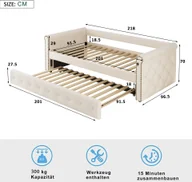 Sofy i kanapy - Merax sofa rozkładana 90x200cm sofa rozkładana z wysuwaną podstawą i stelażem z listew, lniana sofa rozkładana łóżko tapicerowane łóżko dziecięce, beżowy - miniaturka - grafika 1