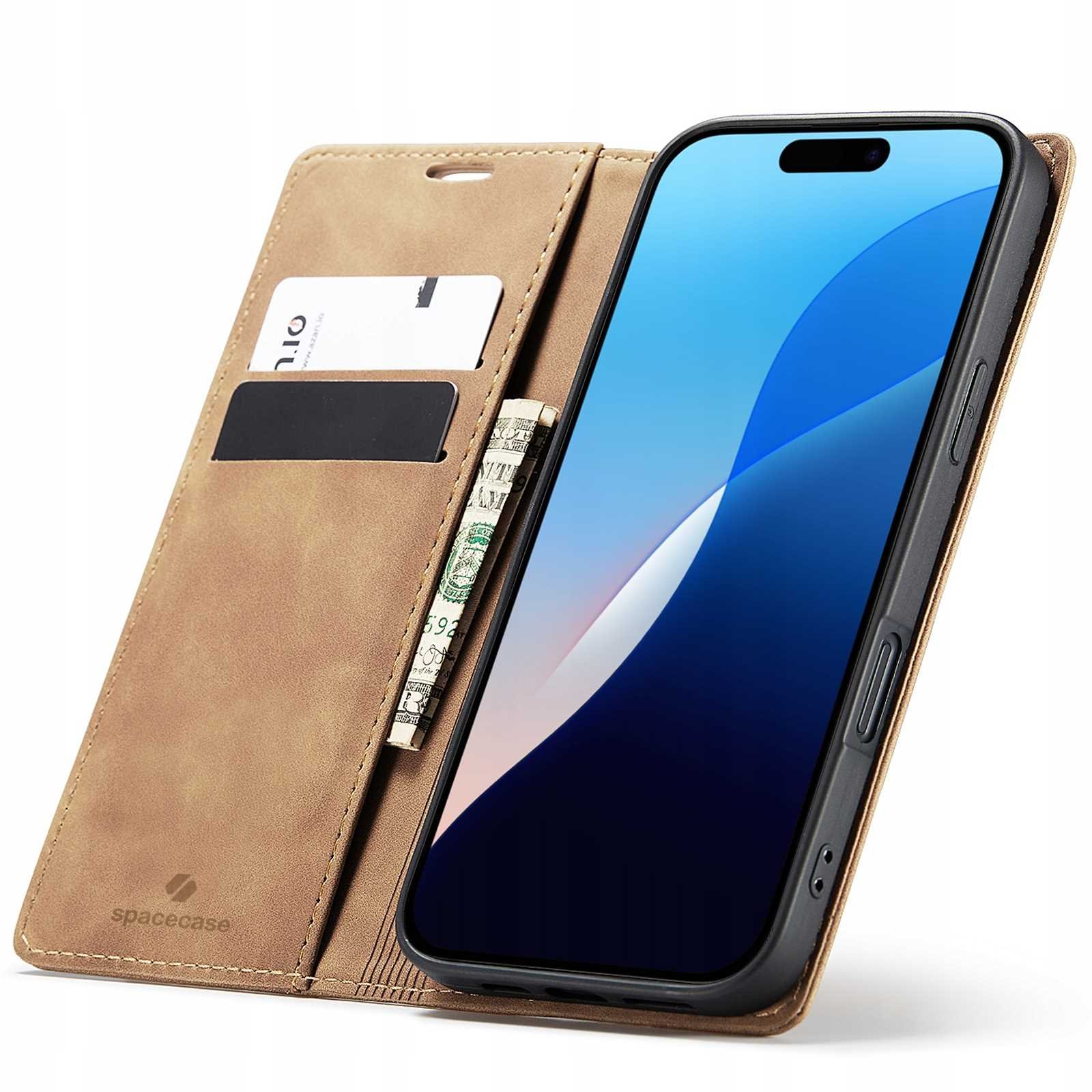 Spacecase Etui Wallet iPhone 16 light brown