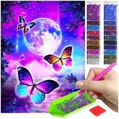 Malowanie po numerach - Haft Diamentowy ARTULIO, Obraz DIY 5D, Diamond Painting, Mozaika Diamentowa 30X40cm (Abstrakcyjne motylki) + Zestaw Akcesoriów - miniaturka - grafika 1