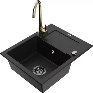 Mexen Enzo zlewozmywak granitowy 1-komorowy z ociekaczem i baterią kuchenną Telma, czarny - Zlewozmywaki z baterią - miniaturka - grafika 1