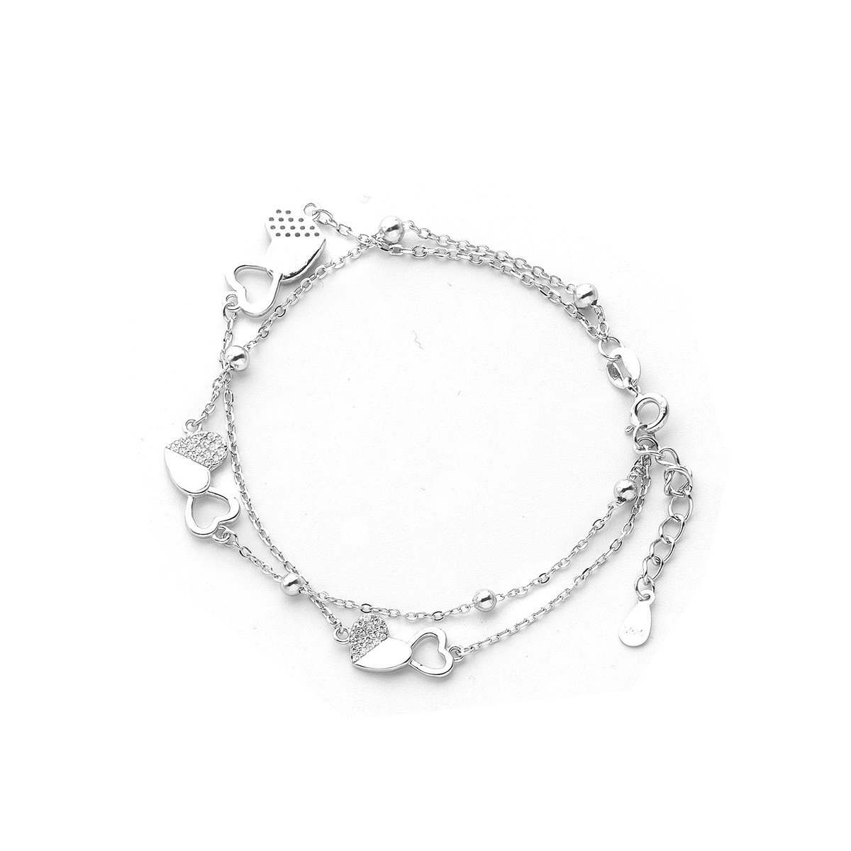 Srebrna Double Bransoletka 925 Połączone Serca