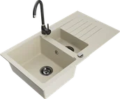 Zlewozmywaki z baterią - Mexen Matias zlewozmywak granitowy 1,5-komorowy z ociekaczem i baterią kuchenną Telma, beżowy - 6502-69-670200-70 - miniaturka - grafika 1