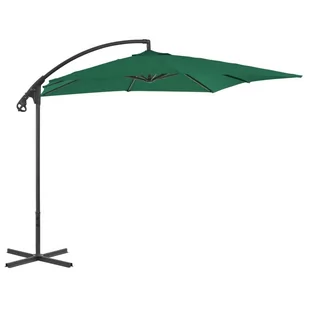 vidaXL Parasol wiszący ze stalowym słupkiem, 250 x 250 cm, zielony - Parasole ogrodowe - miniaturka - grafika 1
