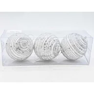 Bombki - Bombki styropianowe 8 cm biało-srebrne cekiny 3 szt. - miniaturka - grafika 1