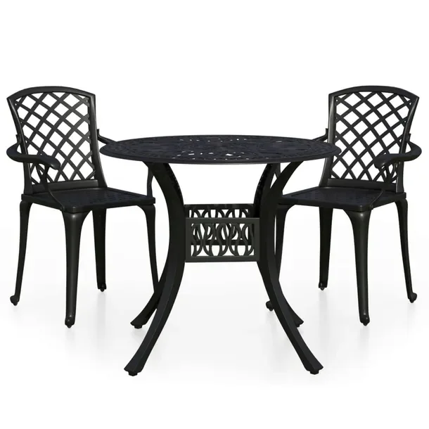 Zestaw mebli bistro aluminiowy czarny, 2 krzesła 61x60x93cm, stolik 90x74c