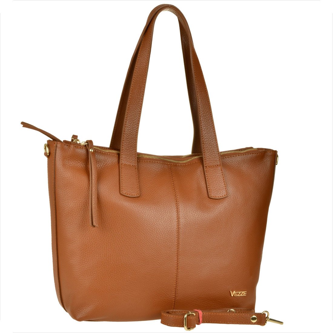VEZZE Włoska torebka shopper skórzana brąz camel