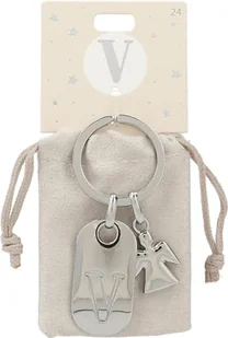 Depesche 11800-024 Srebrny brelok do kluczy z literą V i aniołem stróżem, stop cynku, w zestawie z kolorowym aksamitnym etui - Koszulki i topy damskie - miniaturka - grafika 1