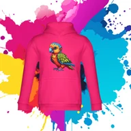 Bluzy dla dziewczynek - Bluza dziecięca typu kangurka z kapturem w kolorze różowym z nadrukiem papuga 8 lat - miniaturka - grafika 1